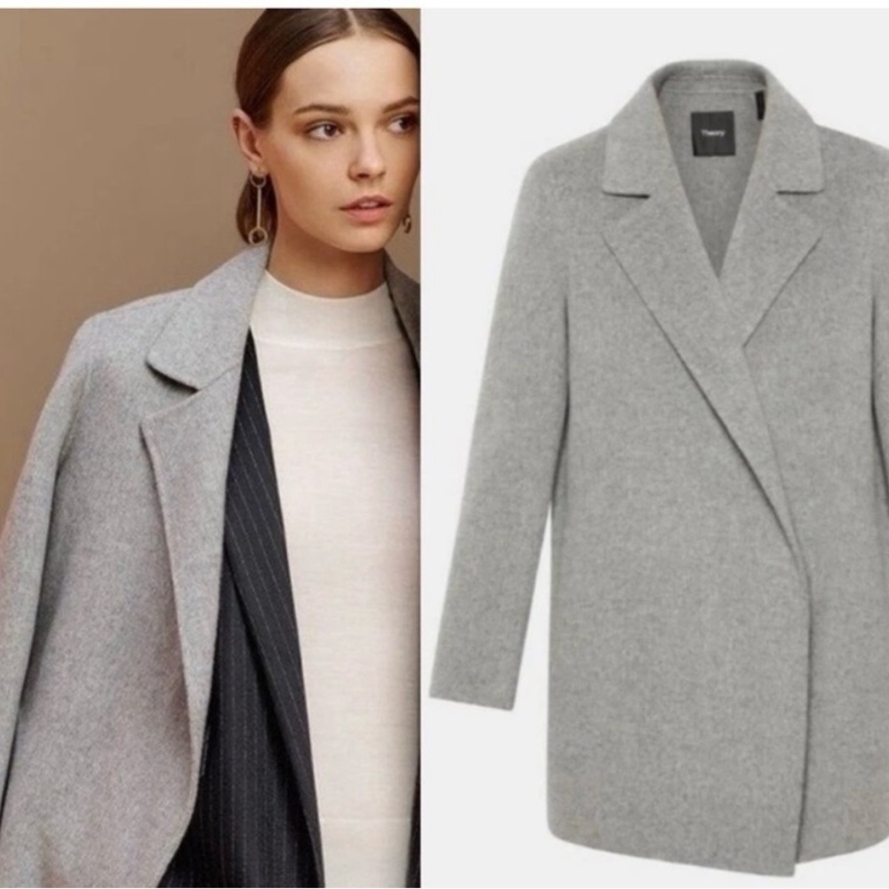 THEORY Sileena Winsome 2 Luxe Wool-Cashmere Coat Grey Melange